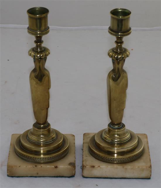 A pair of 19th century French brass candlesticks, 8.5in.